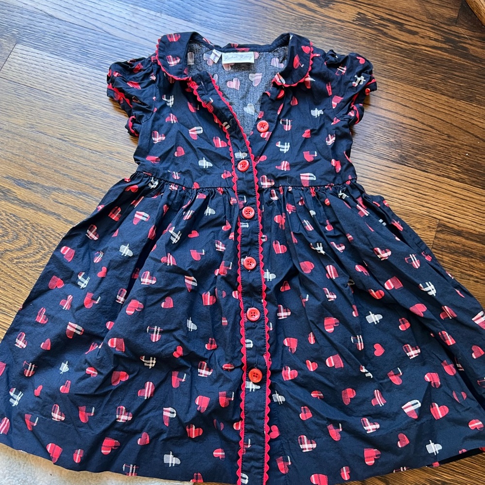Charming Heart Print Kids Dress - navy and Red size 4t